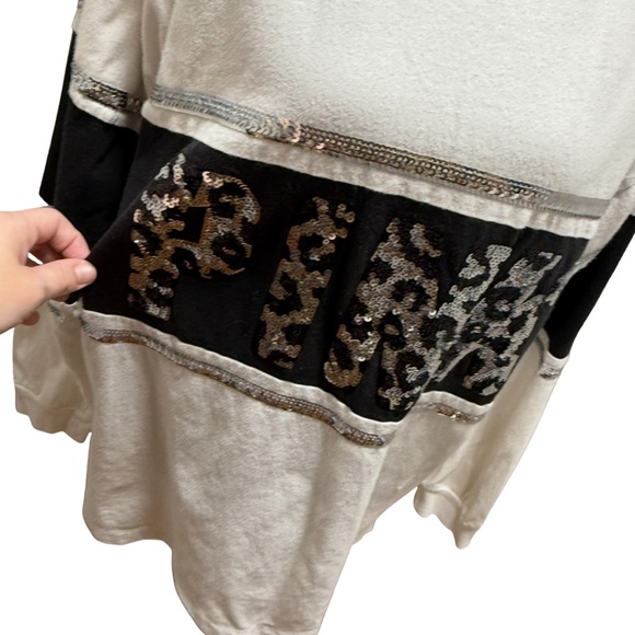 PINK Victoria's Secret White and Black leopard sequin top - Picture 2 of 5